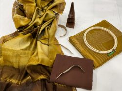 Olivine And Dark Brown silk cotton churidar material