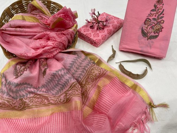 Pink Sherbet cotton jacquard suit with kota silk dupatta
