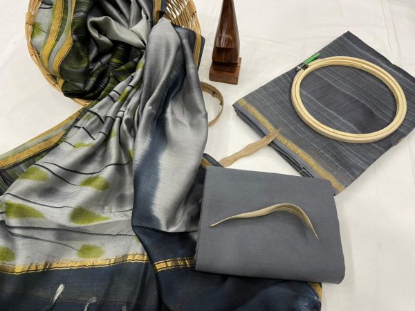 Slate gray chanderi cotton silk salwar suit dress material