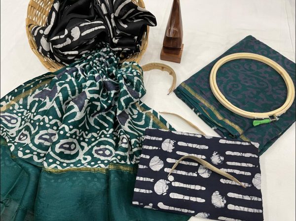 Midnight Green chanderi silk suits wholesale