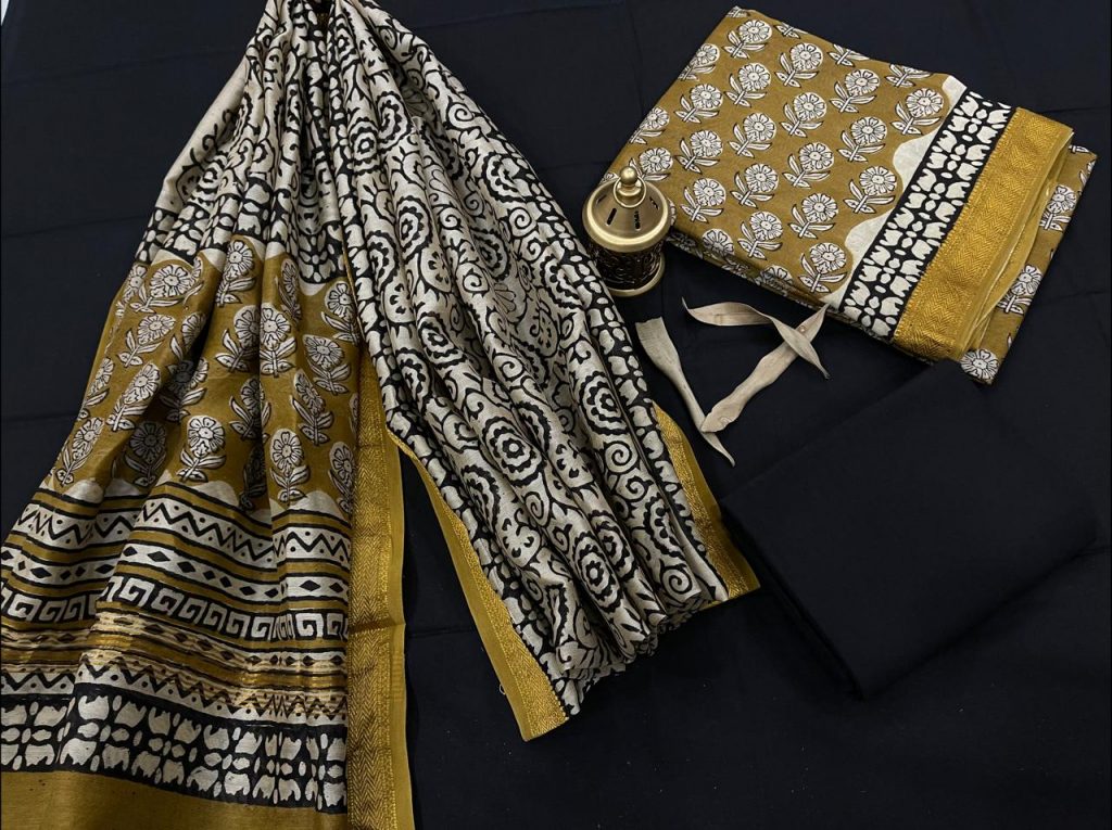 Bronze maheshwari silk suit set with cotton pajama