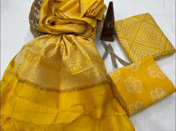 Yellow chanderi salwar suit dress material with dupatta
