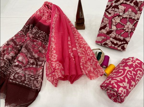 Maroon and pink cotton suit with kota dupatta
