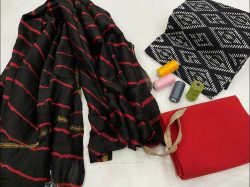 Black And crimson Cotton salwar suit with Chanderi dupatta set