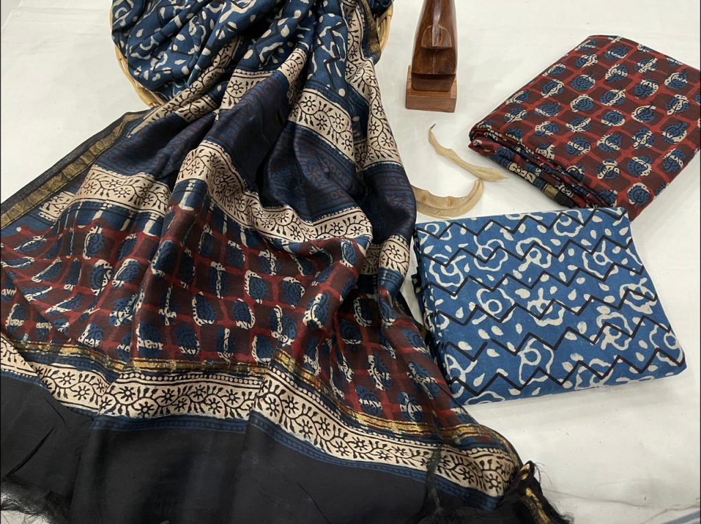 Azure and blue salwar suit with Chanderi dupatta set