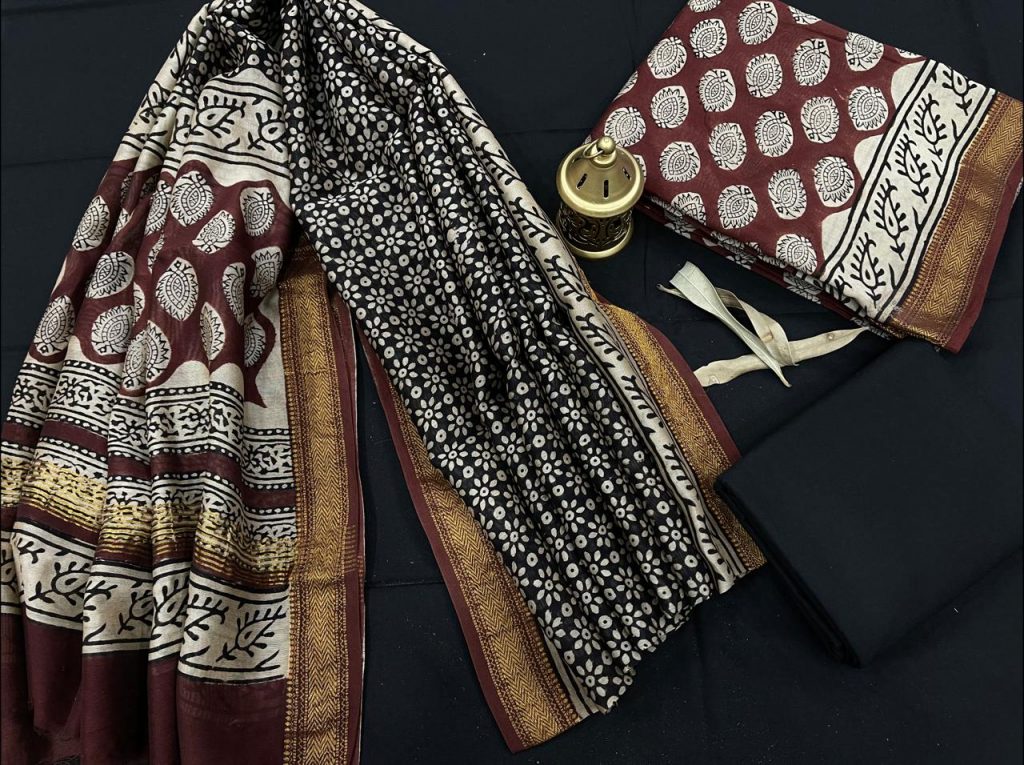 Dark burgunday maheshwari silk suit with dupatta online