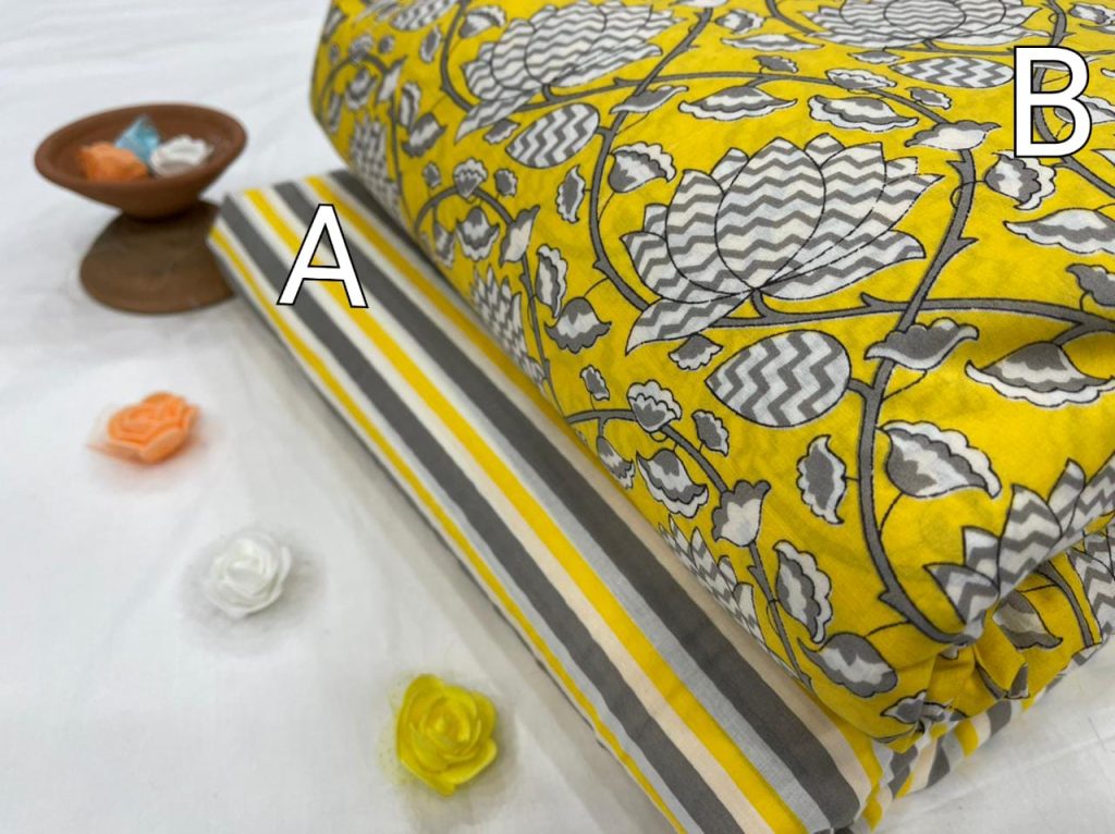 Yellow floral print Running cotton Dress material set