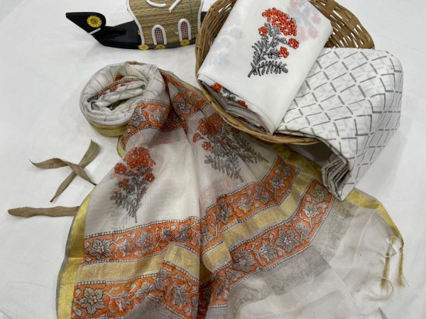 White cotton salwar suits set with kota silk dupatta