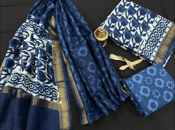 Blue maheshwari silk suit set with cotton pajama