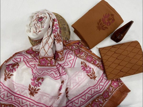 White And pink cotton dupatta suits wholesale