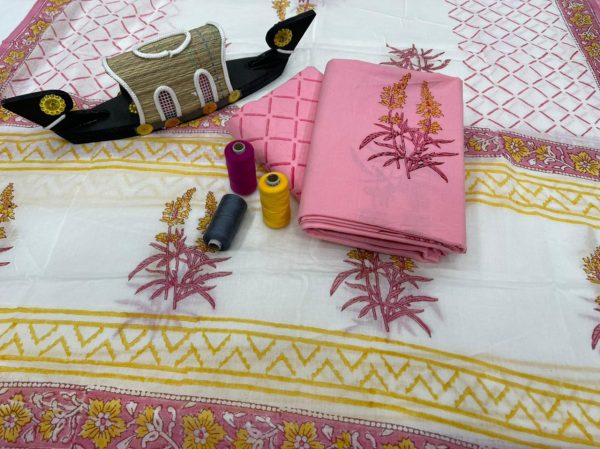 pink and white cotton suit with cotton dupatta