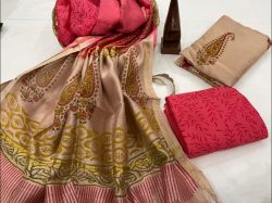 Pink and Copper Orange salwar suit with chanderi dupatta set