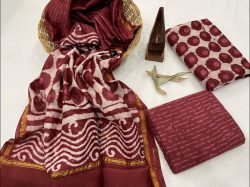 Rayal maroon chanderi silk unstitched suit With dupatta