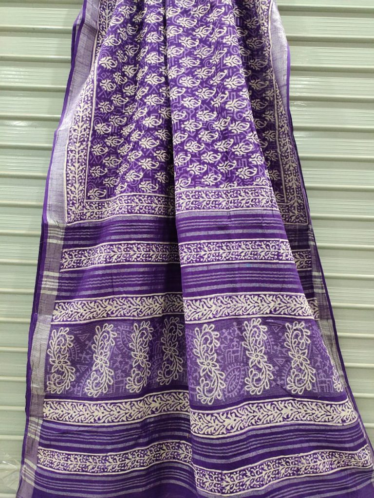 Amethyst  Handloom cotton linen saree