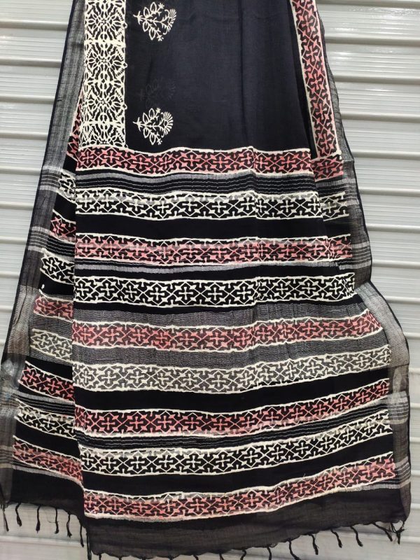 black Handloom cotton Linen saree