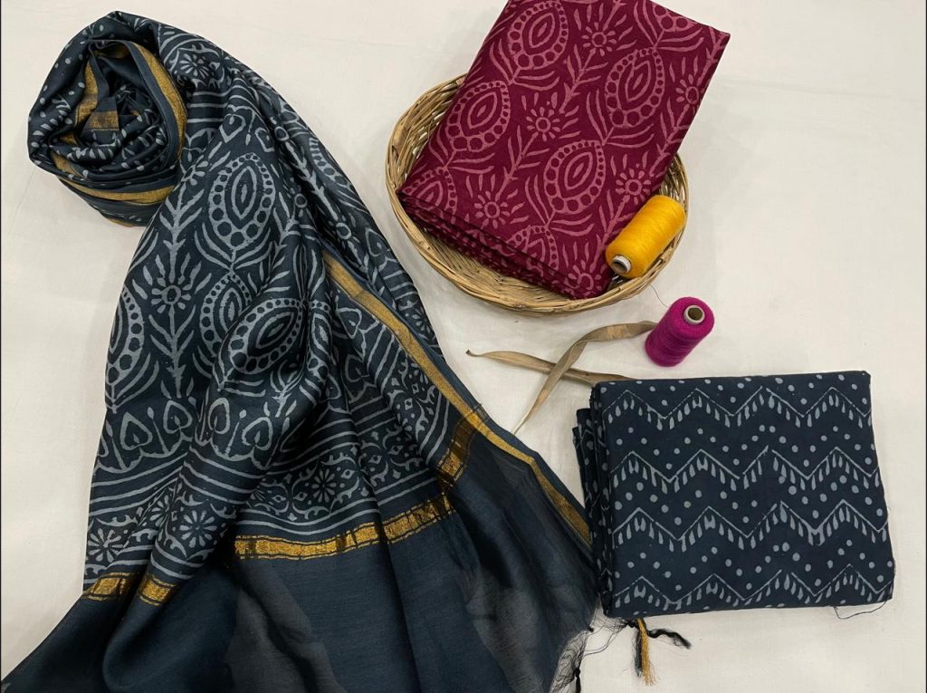 Blue And Ruby Chanderi suit  chanderi suit material online