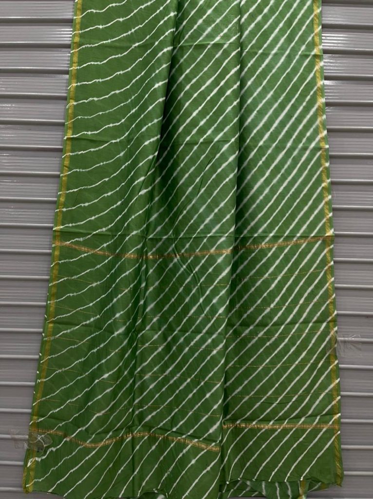 Green Chanderi bagru print saree with blouse