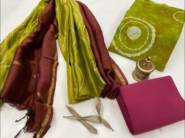 Dull green And magenta cotton salwar suit with chanderi dupatta
