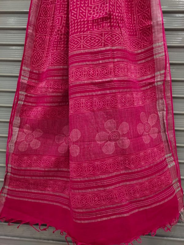 Rose cotton linen saree with printed cotton blouse