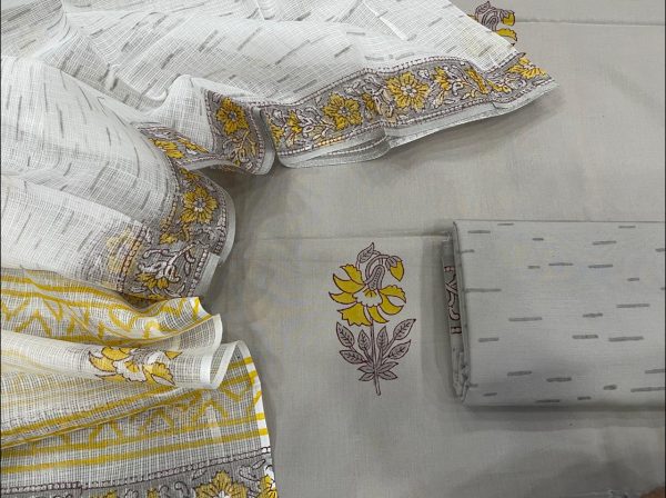 Gray and white Floral print cotton salwar suit set
