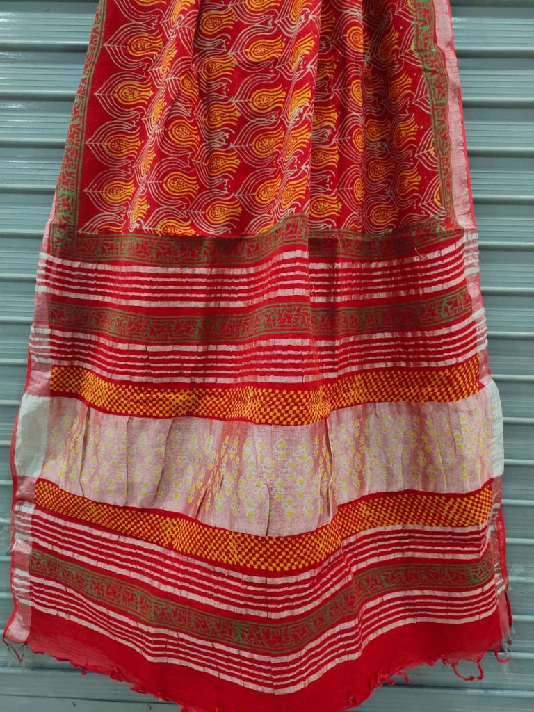 Crimson red Linen saree online shopping