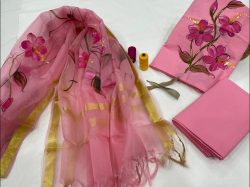 Light pink cotton suit with kota silk dupatta set