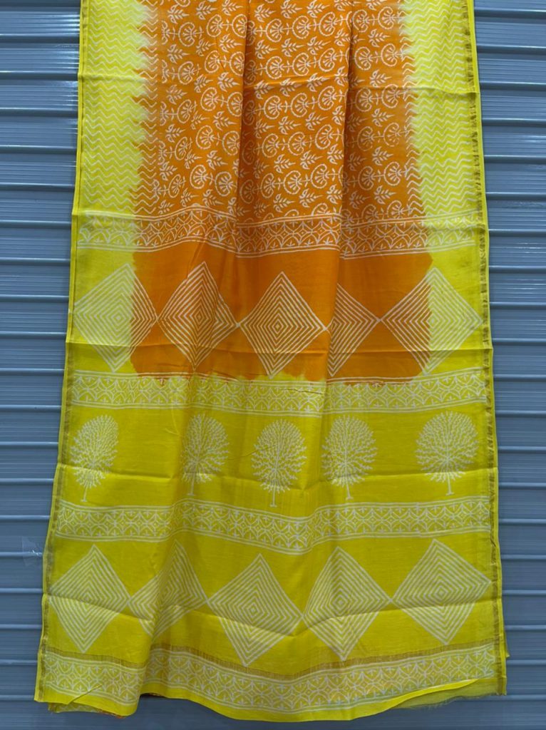 Yellow handloom chanderi silk saree