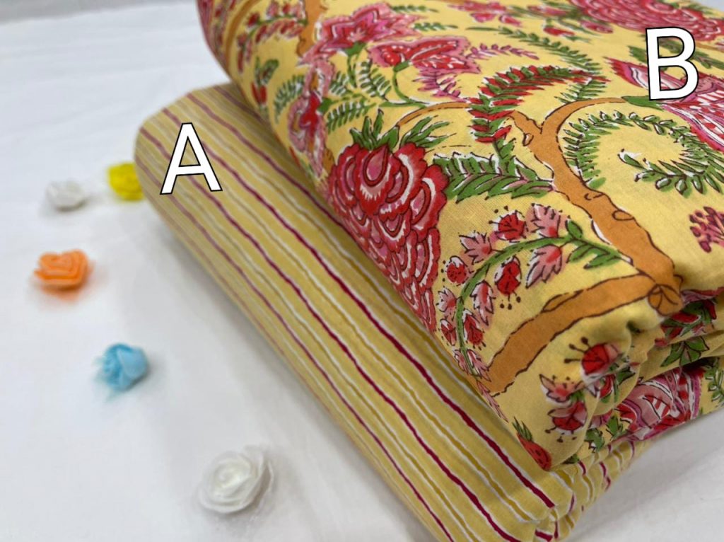 Yellow floral print Pure cotton running fabric