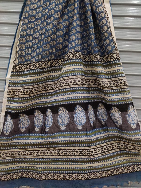 Blue Handloom cotton linen saree