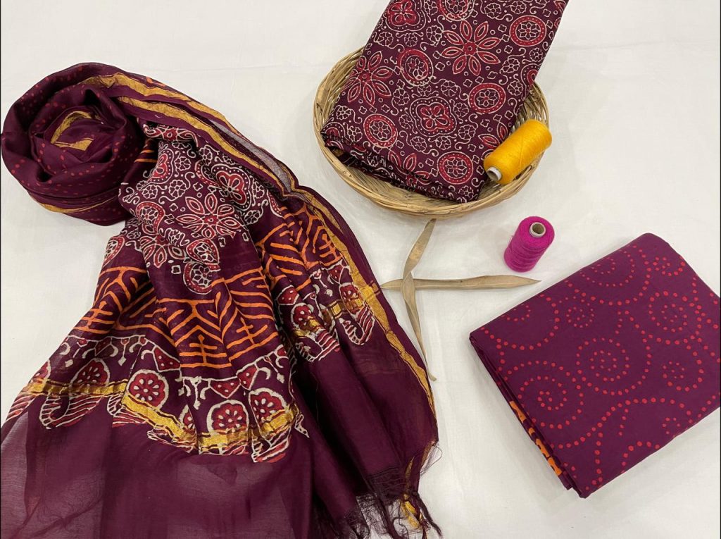 Rouge Pigment print chanderi suits in jaipur