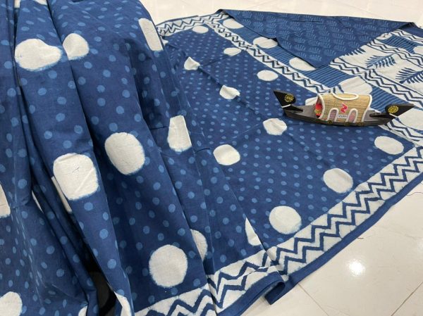 Deep Persian Blue cotton saree With blouse online