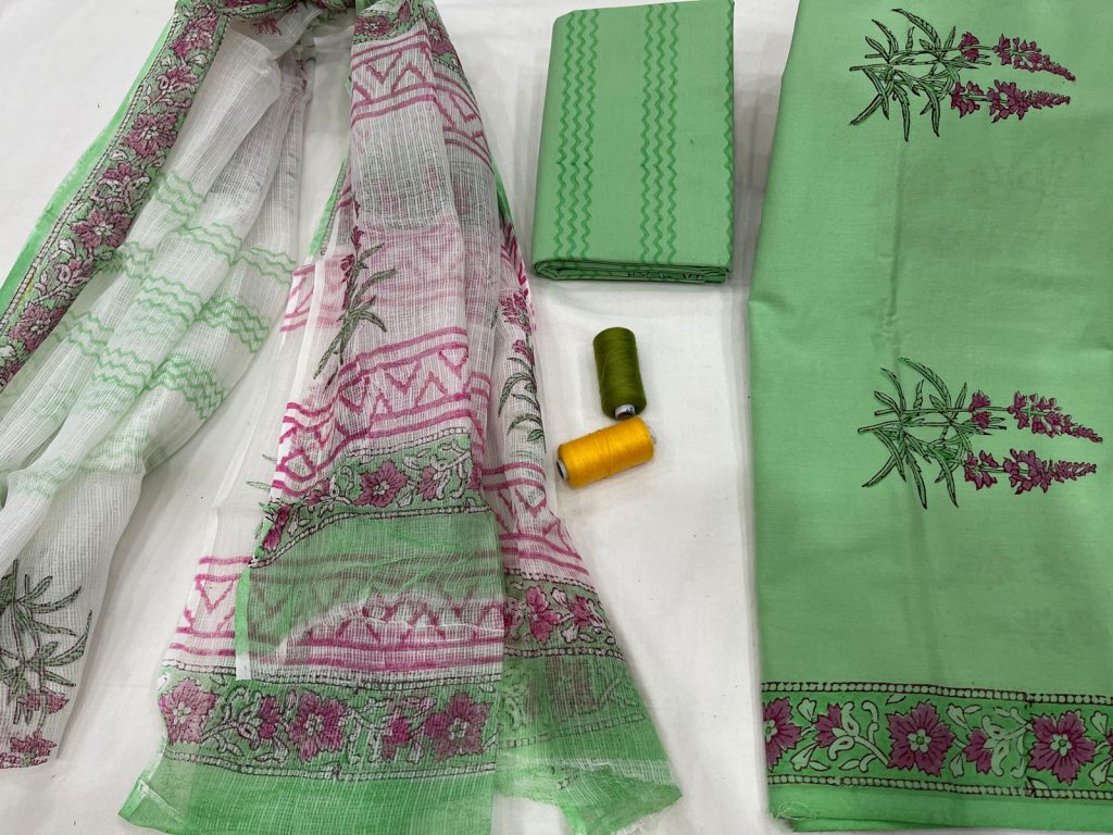 Pale Green And white office wear simple salwar suit design With kota doria dupatta