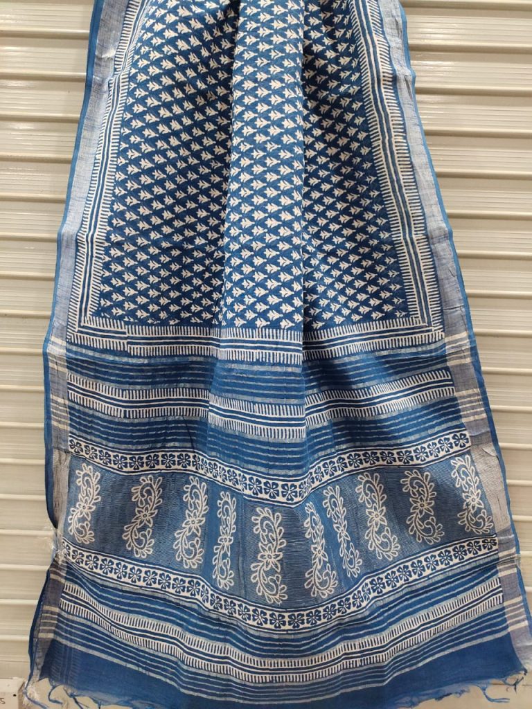 Blue linen saree with blouse