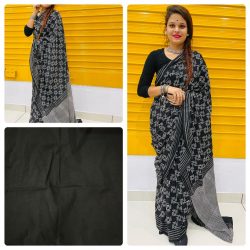 Black daily wear printed cotton saree