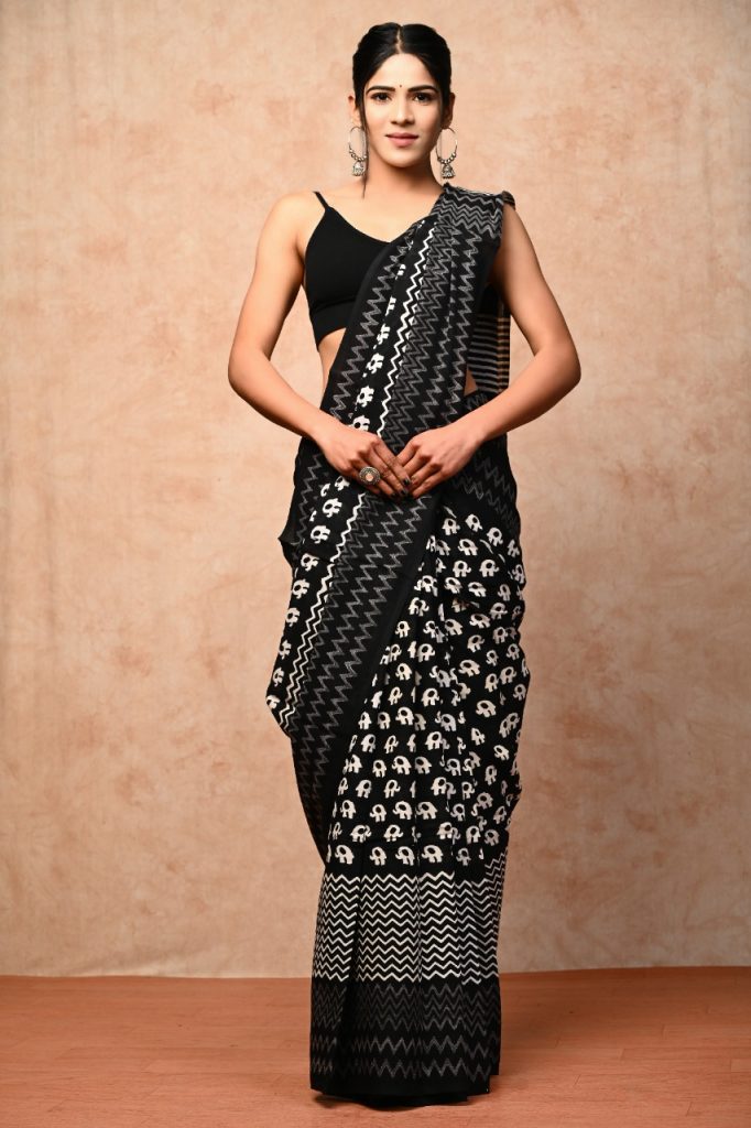 Black mulmul cotton sarees with blouse
