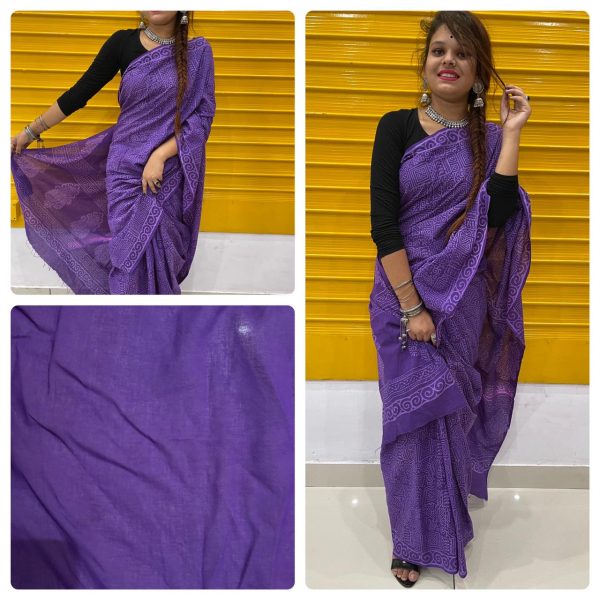 Amethyst soft cotton malmal sarees with blouse