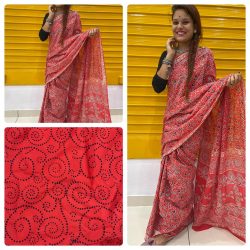 Red crismon soft cotton malmal sarees with blouse