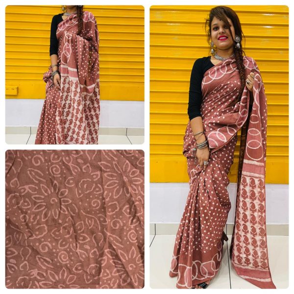 Dark Tan soft cotton sarees online india