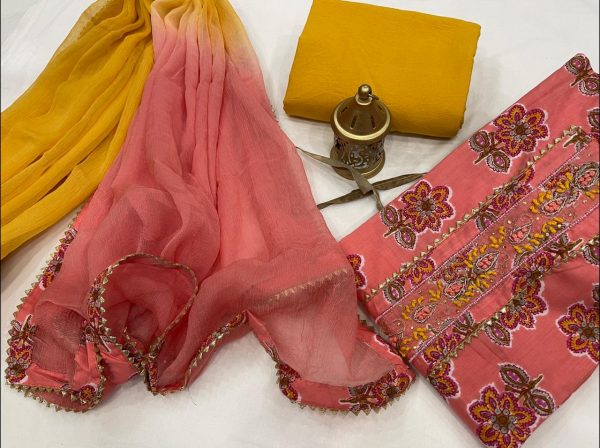 Pink And amber gota work suit WIth chiffon dupatta online