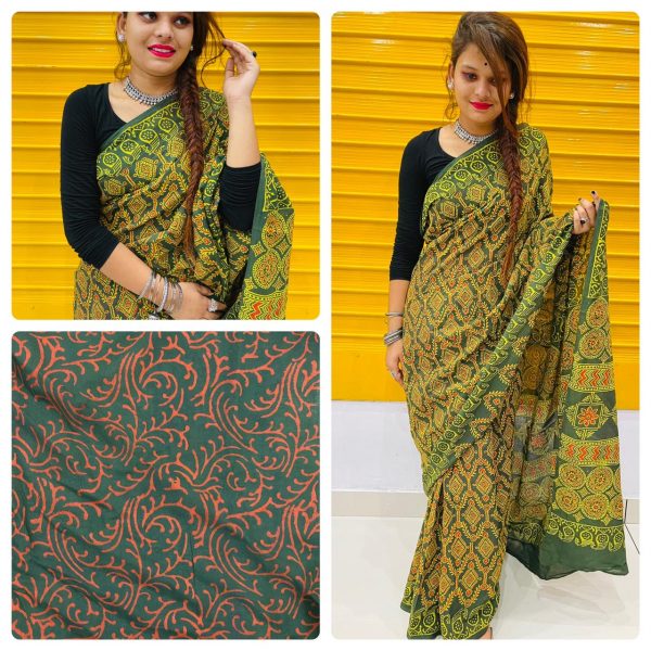 Green daily wear cotton saree online