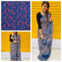 Blue cotton sarees with blouse