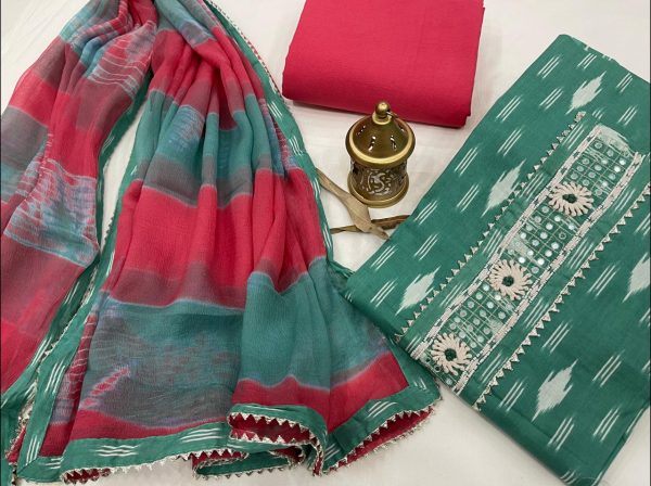 Teal green embroidered salwar kameez dress material