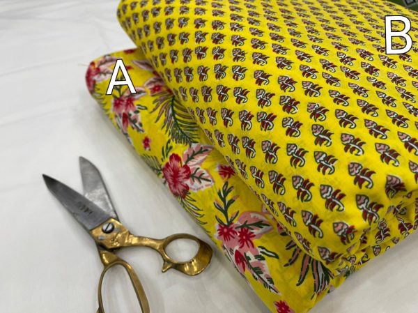 Yellow floral print Pure cotton running fabric