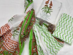 Green floral print cotton salwar suit with cotton dupatta