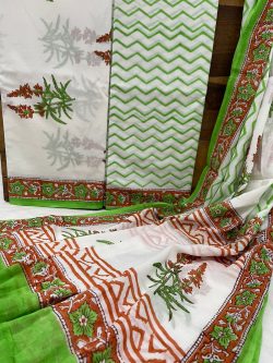 Green floral print cotton salwar suit with cotton dupatta