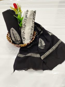 Black and white unstitched cotton suit with dupatta