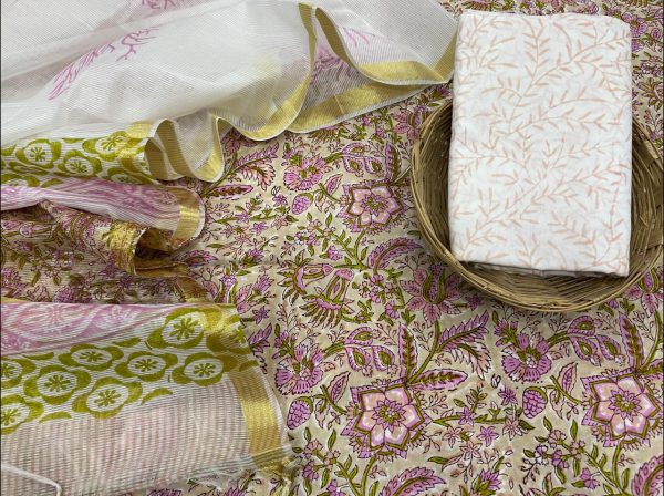 Cream Champagne simple salwar suit with Kota silk dupatta