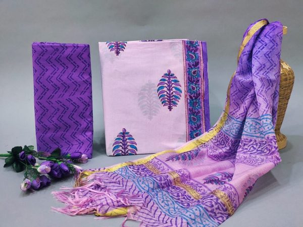 Pink and Amethyst cotton suit with kota silk dupatta