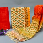 Orange and Yellow cotton Salwar suit with kota silk dupatta