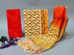Orange and Yellow cotton Salwar suit with kota silk dupatta